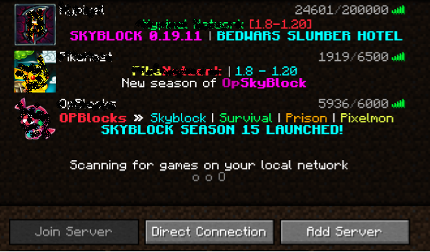 An example how the Minecraft server list should look